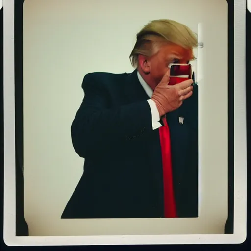 Prompt: candid photo footage of Donald Trump crying, polaroid