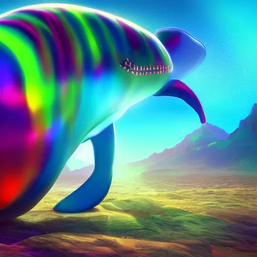Image similar to a colourful wise magic whale, digital art, unreal engine, epic lighting, amazing, dreamlike, 3d render
