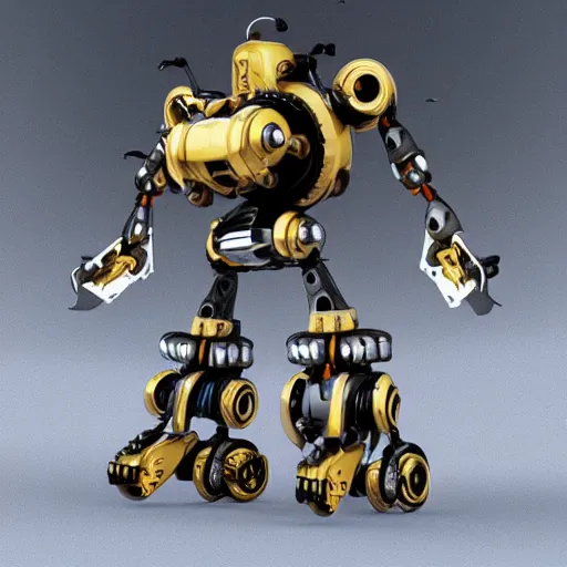 Image similar to mech wasp. mechanical robot. iron, gold, diamond. hyper detail. hyperrealistic