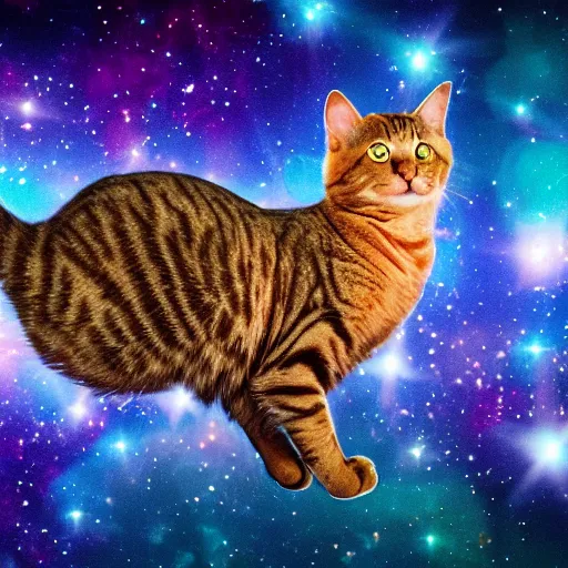 Prompt: cat floating in heavenly cosmic space, dark and magical, shallow depth of field, award - winning 4 k photography