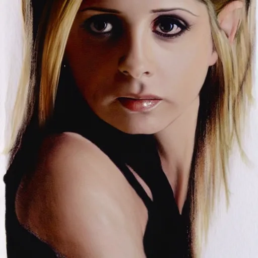 Image similar to sarah michelle gellar buffy realistic art studio photography