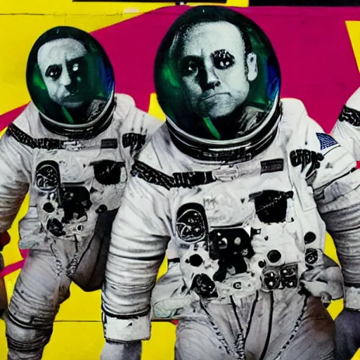 Image similar to astronauts in punk rock mixed media collage