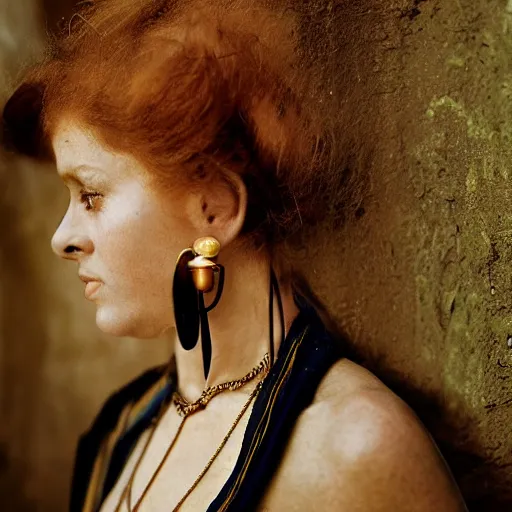 Image similar to beautiful 1 9 th century barbary coast pirate female models with ginger hair and golden hooped earrings photography by steve mccurry