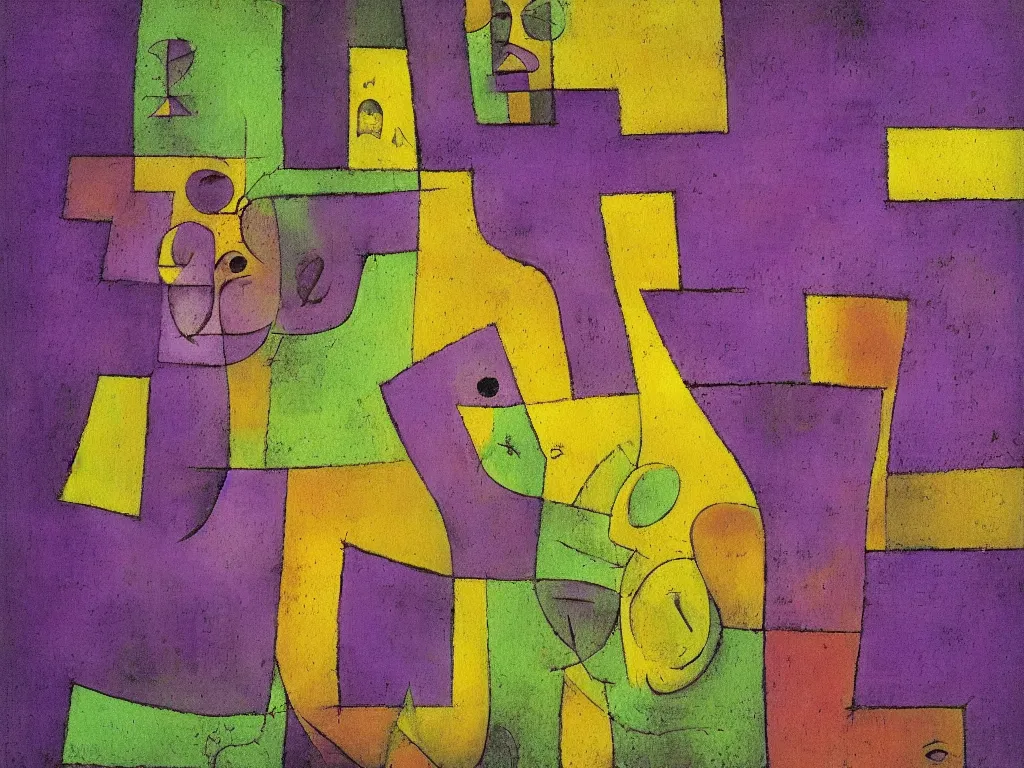 Image similar to variations of the purple sinner. painting by paul klee