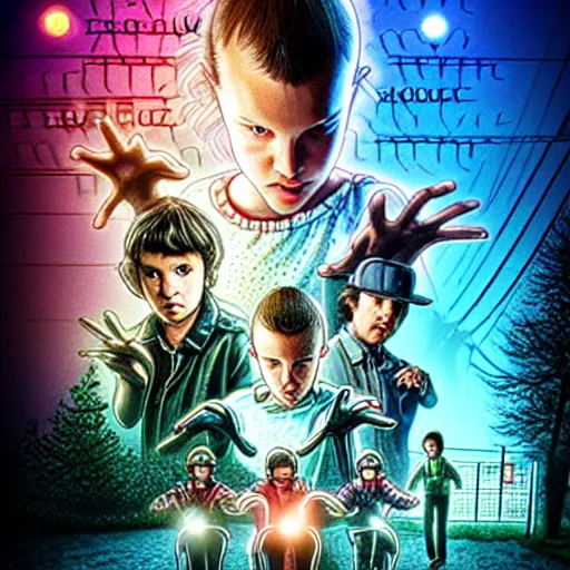 Image similar to futuristic stranger things, 8k ultra hd, hyper detailed