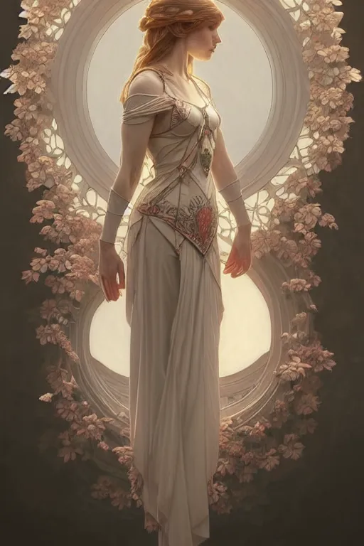 Image similar to symmetry!! full body portrait!!!! of a beautiful!!!! delicate elegant nordic shield maiden, pretty face!!!!, flower petals, intricate, elegant, highly detailed, digital painting, artstation, concept art, smooth, sharp focus, illustration, art by artgerm and greg rutkowski and alphonse mucha, 8 k