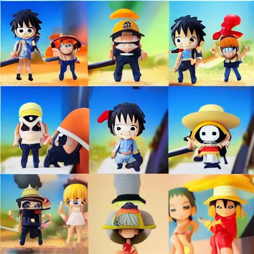 Image similar to high quality portrait flat matte painting of one piece in the style of nendoroid and Toon toys , flat anime style, thick painting, medium close-up