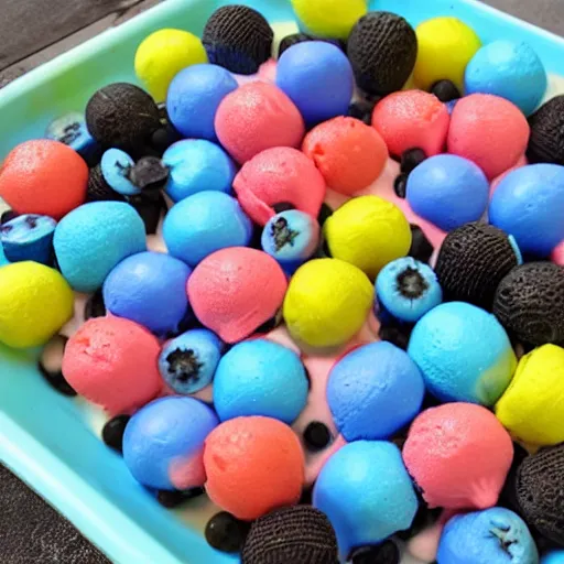 Image similar to an ocean of lollipops, ice cream and blueberries