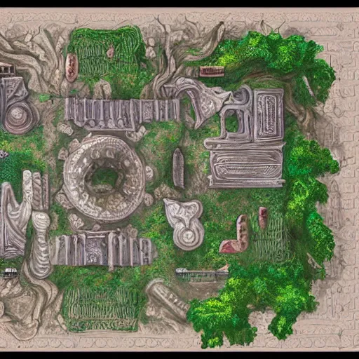 Prompt: top - down handpainted rpg map of a temple in the clouds, by afternoon maps, trending on artstation