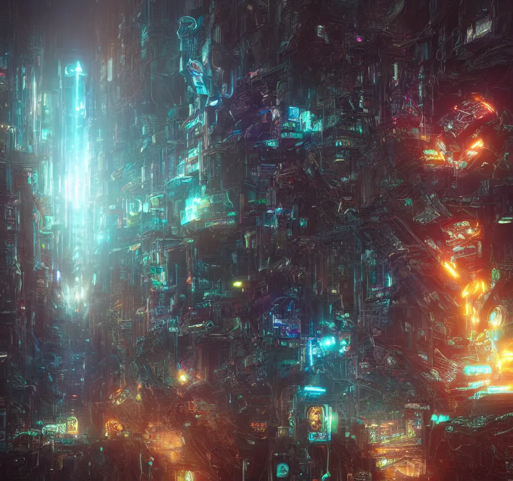 Image similar to large cyberpunk Quetzalcoatl  the feathered serpent deity, cinematic, highly detailed, octane render, cg, rich cinematic atmosphere, perfect digital art, mystical journey in strange world, robotic, circuits, Mystical, cyberpunk, sci-fi, surreal, glowing lights, sharp focus, high detailed, by Greg Rutkowski, Gary Houston, Stephan Martiniere