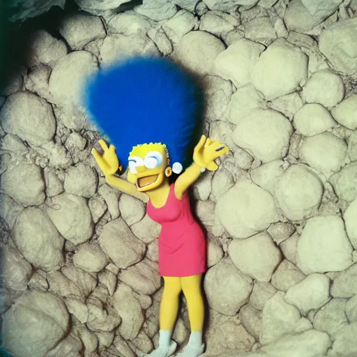 Image similar to Marge Simpson falling asleep in a cave, 35mm photograph