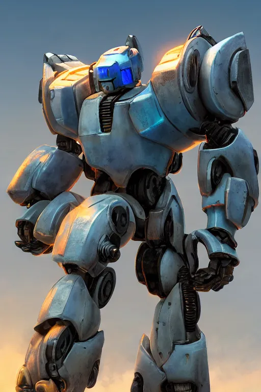 Image similar to mechwarrior 5 : mercenaries mech megaman transformer robot boss tank engine game octane render, 4 k, hd 2 0 2 2 3 d cgi rtx hdr style chrome reflexion glow fanart, global illumination ray tracing hdr fanart arstation by ian pesty by jesper ejsing pixar and disney unreal zbrush central hardmesh