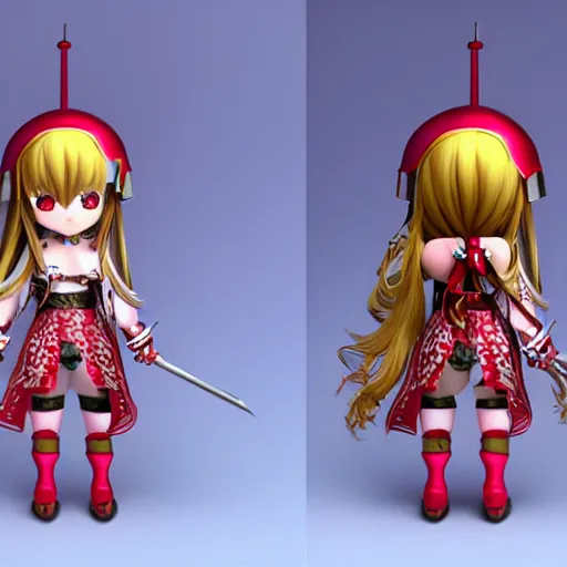 Image similar to cute fumo plush of a knight girl of a royal legion, anime girl with long hair, matcap red metal reflectance, vray