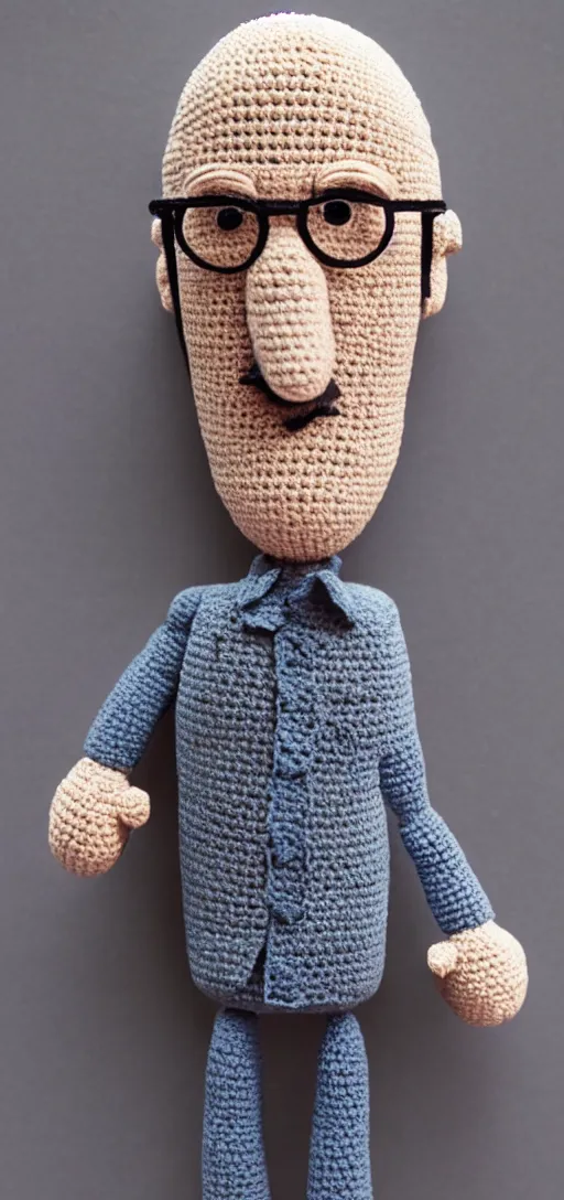 Image similar to A photorealistic Larry David crochet doll