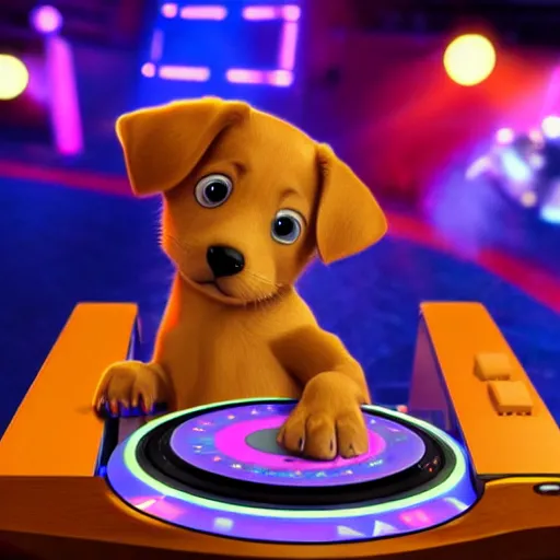 Image similar to puppy as a DJ, 8k, by Pixar