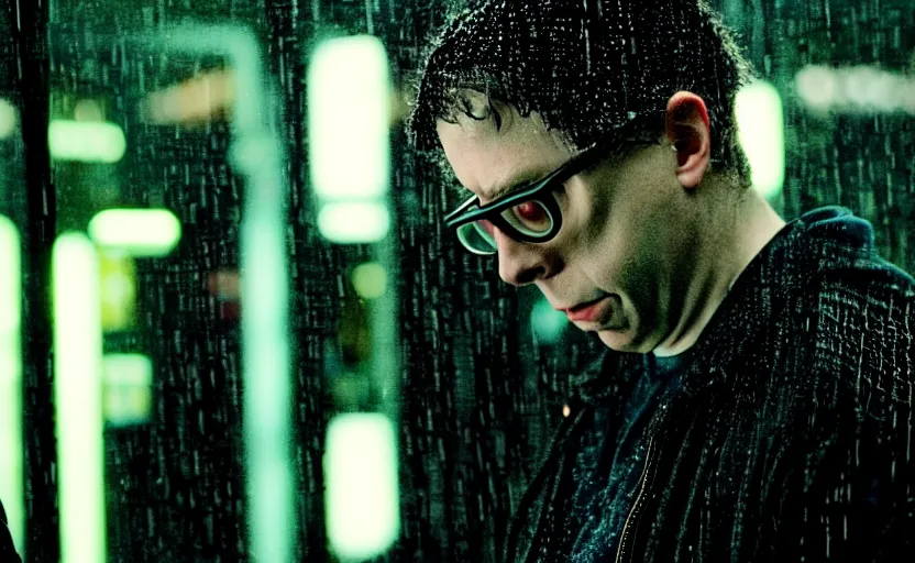 Image similar to cinestill 5 0 d candid photographic portrait by david cronenberg of todd solondz francis black, modern cyberpunk moody emotional cinematic, closeup, pouring rain menacing lights shadows, 8 k, hd, high resolution, 3 5 mm, f / 3 2, ultra realistic faces, ex machina