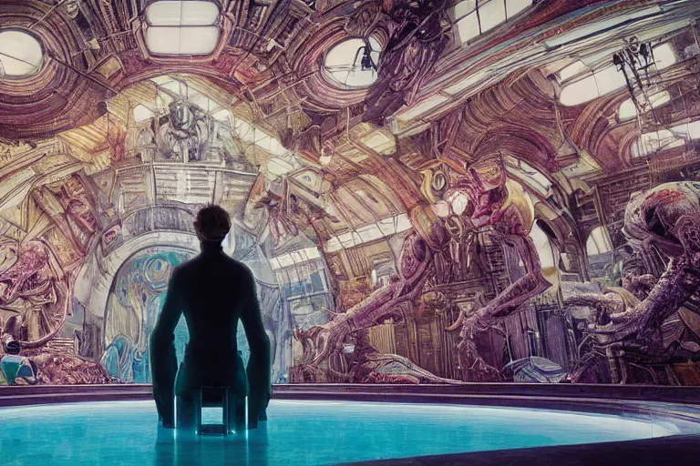 Image similar to hyperrealism aesthetic ridley scott and denis villeneuve style photography of a detailed giant, siting on a detailed ultra huge toilet in surreal scene from detailed art house movie in style of alejandro jodorowsky and wes anderson