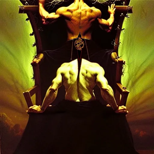 Prompt: jesu christ wearing blindfold!!!!! sitting on a huge!!!! throne of entwined bodies, elegant, ominous, highly detailed painting by goya!!! phil hale!! gaston bussiere, craig mullins, j. c. leyendecker, 8 k, mid shot