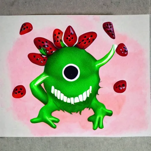 Image similar to strawberry creature with multiple eyes