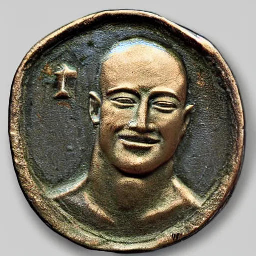 Prompt: ancient bronze coin depicting Jeff Bezos