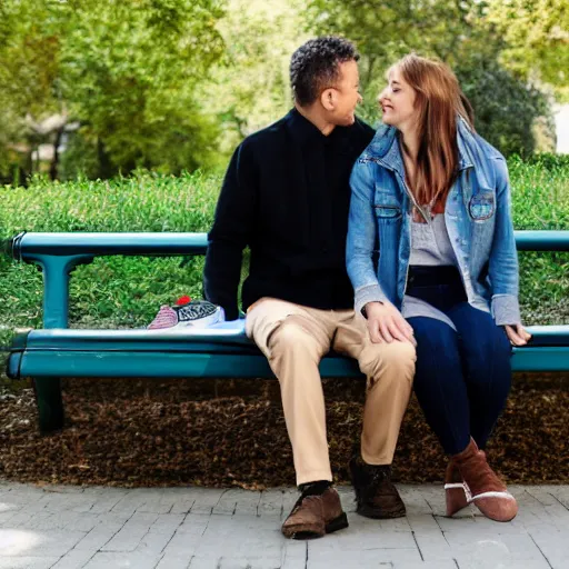 Image similar to a couple sitting on a park bench