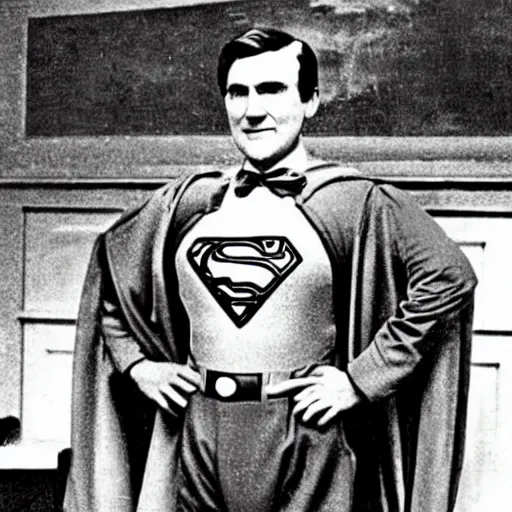 Prompt: thomas edison wearing superman costume.