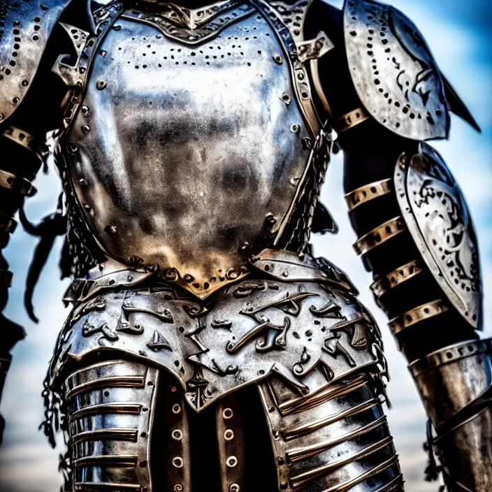 Image similar to photo of a warrior with metal lion themed armour, highly detailed, 4 k, hdr, smooth, sharp focus, high resolution, award - winning photo