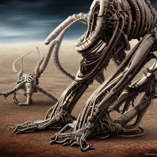 Prompt: conjoined demon twins sitting in a desert by Yoshitaka Amano, by HR Giger, biomechanical, 4k, hyper detailed, hyperrealism, anime, a Broken World, deviantart, artstation