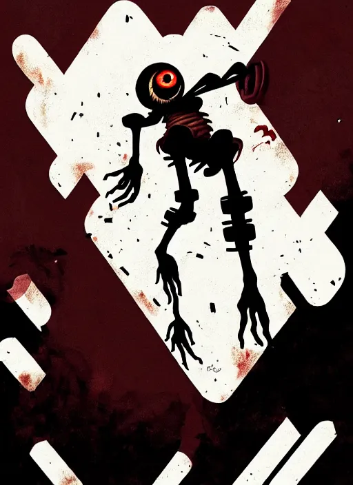 Image similar to highly detailed closeup of a character, from abe's oddworld, oddworld soulstorm video game by atey ghailan, by greg rutkowski, by greg tocchini, by james gilleard, by joe fenton, by kaethe butcher, gradient yellow, black, brown, red and white color scheme, grunge aesthetic!!! white graffiti tag wall background