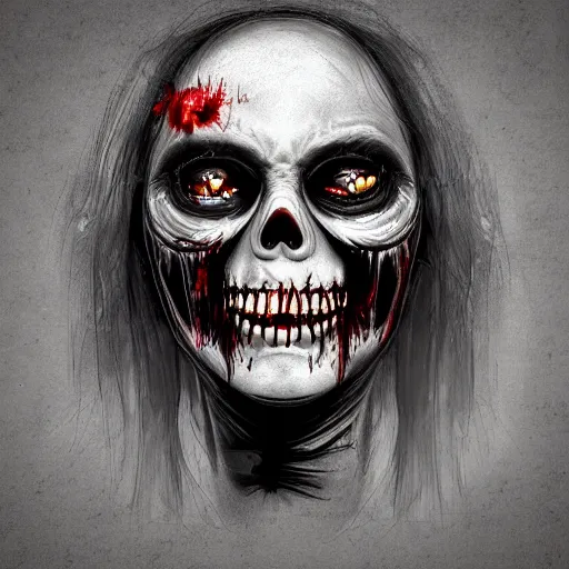 Image similar to smiling zombie portrait, digital art