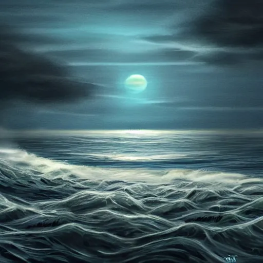 Image similar to Ocean at night scary digital drawing