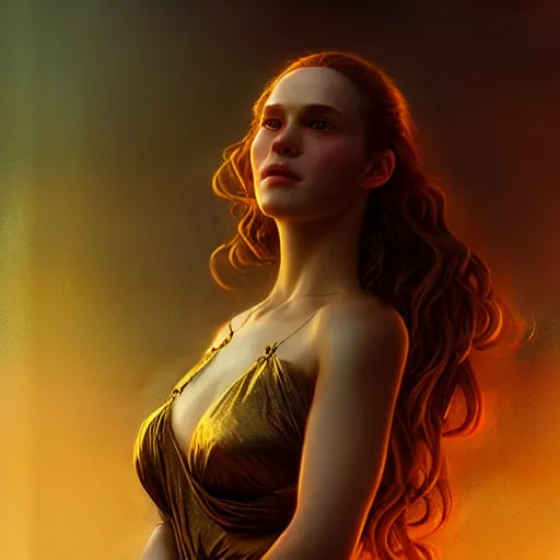 Image similar to majestic gracious regal seductive aphrodite portrait, ancient greece, atmospheric lighting, painted, intricate, volumetric lighting, beautiful, rich deep colours masterpiece, golden hour, sharp focus, ultra detailed, by leesha hannigan, ross tran, thierry doizon, kai carpenter, ignacio fernandez rios