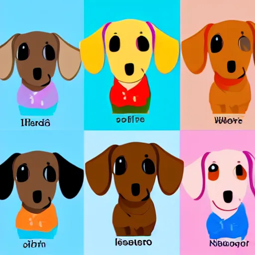 Image similar to colorful kids cartoon about a cute Dachshund