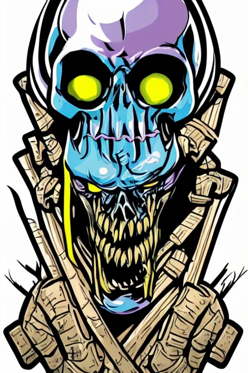 Image similar to A portrait of a skeletor that is a gangster, sticker, colorful, illustration, highly detailed, smooth and clean vector curves, no jagged lines, vector art, smooth