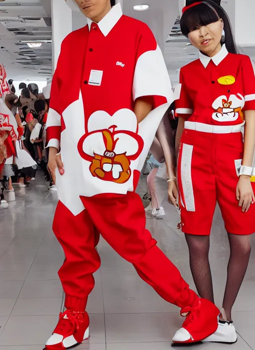 Image similar to Jollibee outfit designed by Rei Kawakubo