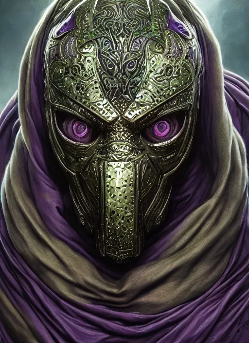 Prompt: mf doom reptile eyes, purple metallic skin. intricate, elegant, highly detailed, centered, digital painting, artstation, concept art, smooth, sharp focus, illustration, artgerm, tomasz alen kopera, peter mohrbacher, donato giancola, joseph christian leyendecker, wlop, frank frazetta