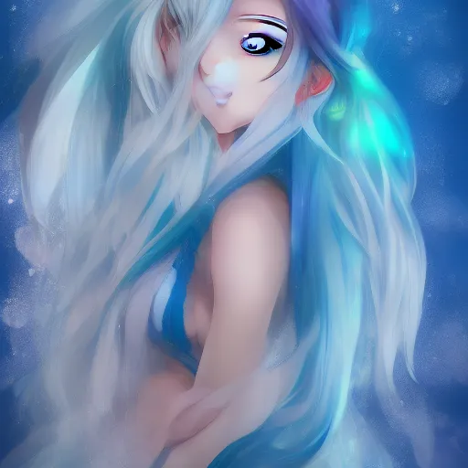 Prompt: Octane Render 64K resolution, advanced digital anime art, a very cute and gorgeous woman wearing a dress made of water , full body, very long wavy azure blue hair, braided hair, white highlights in hair, azure blue watery eyes, full round face, japanese beautiful cute young J-Pop idol actress girl face, cinematic lighting, mid-shot, highly intricately detailed, trending on pixiv, Artstation, DeviantArt, NicoVideo, Steven Artgerm Lau, WLOP, RossDraws, RuanJia, James Jean, Andrei Riabovitchev, Totorrl, Marc Simonetti, Visual Key, and Sakimichan