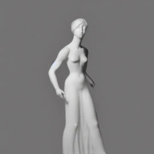 Image similar to a human figure is standing in the center of a room. the figure is wearing a white dress and has long, flowing hair.