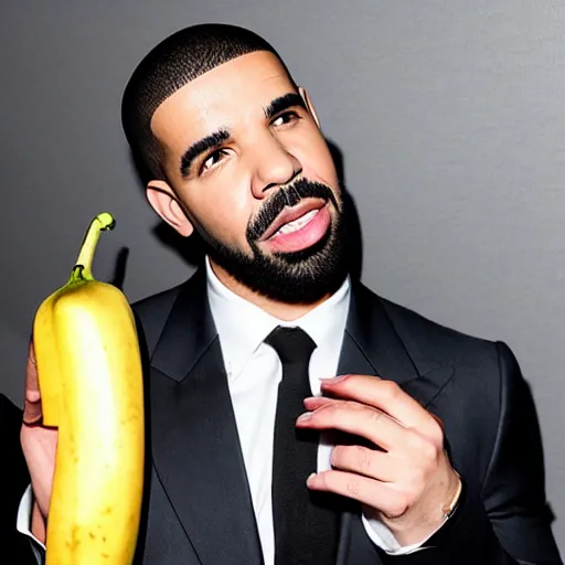 Image similar to drake holding a banana to his ear pretending he ’ s on a phone call