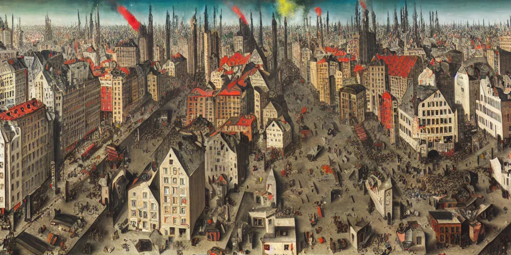 Image similar to a busy city, highly detailed, painting by otto dix, 8 k
