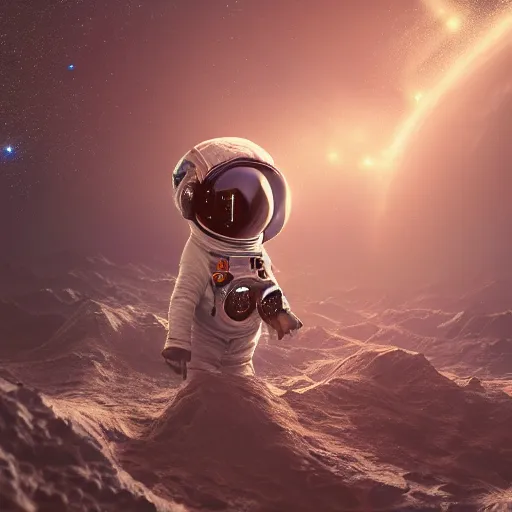 Prompt: an epic portrait of a tiny astronaut entering microscopic multiverse of atoms madness with a tiny macro spaceship, cinematic lighting, trending on Artstation, highly detailed, insane details