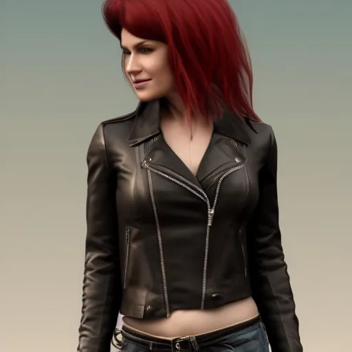 Image similar to a woman in a leather jacket posing for a picture, concept art by senior character artist, cgsociety, shock art, androgynous, daz3d, full body