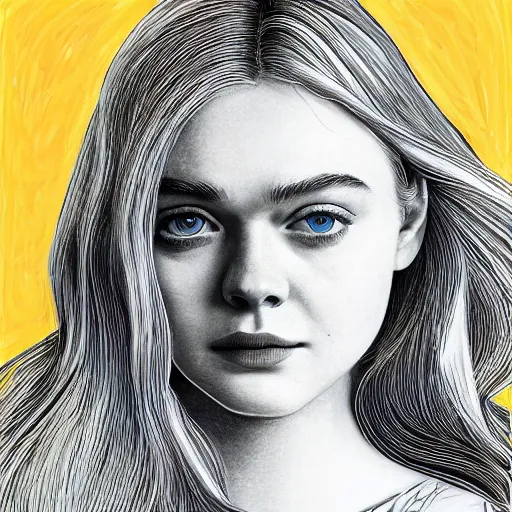 Image similar to professional painting of Elle Fanning in the style of Alan Davis, head and shoulders portrait, symmetrical facial features, smooth, sharp focus, illustration, intricate, stormy weather, extremely detailed masterpiece,
