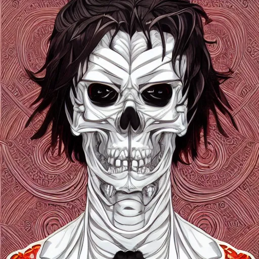 Image similar to anime manga skull portrait young male skeleton, intricate, elegant, highly detailed, digital, art by JC Leyendecker and sachin teng