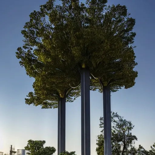 Image similar to a sci - fi beautiful brutalist hypermodern monument, with many rounded elements sprouting from the base tower creating a feel of a tree - like structure, photography