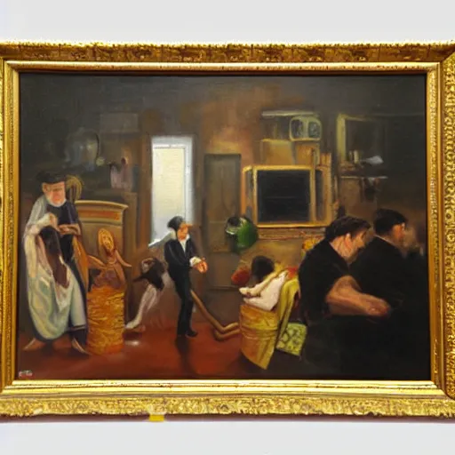 Prompt: the moment money is not needed, oil painting