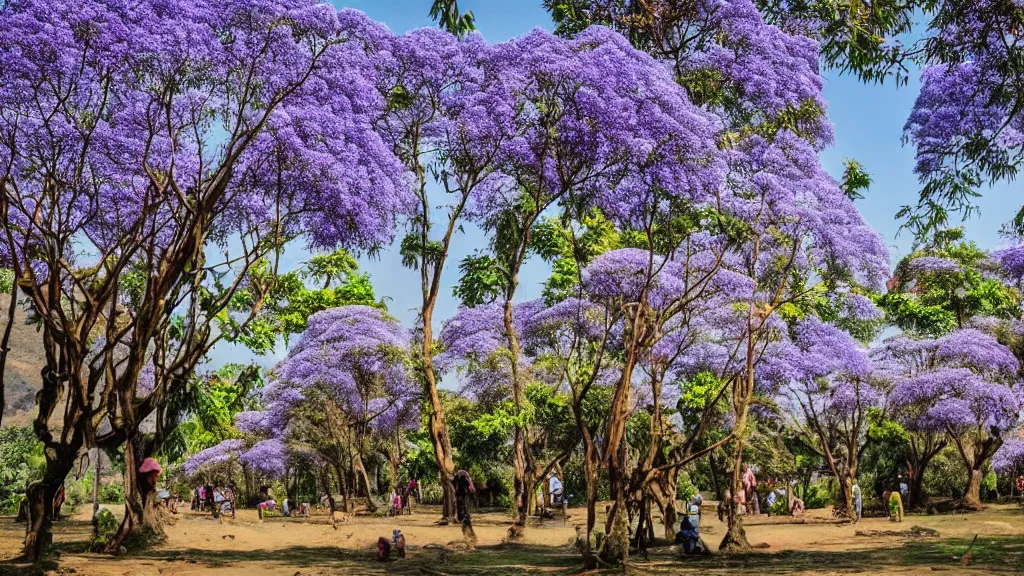 Prompt: jacaranda trees in kathmandu valley