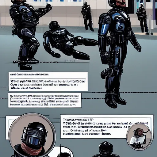 Image similar to robocop arresting all humans, detailed