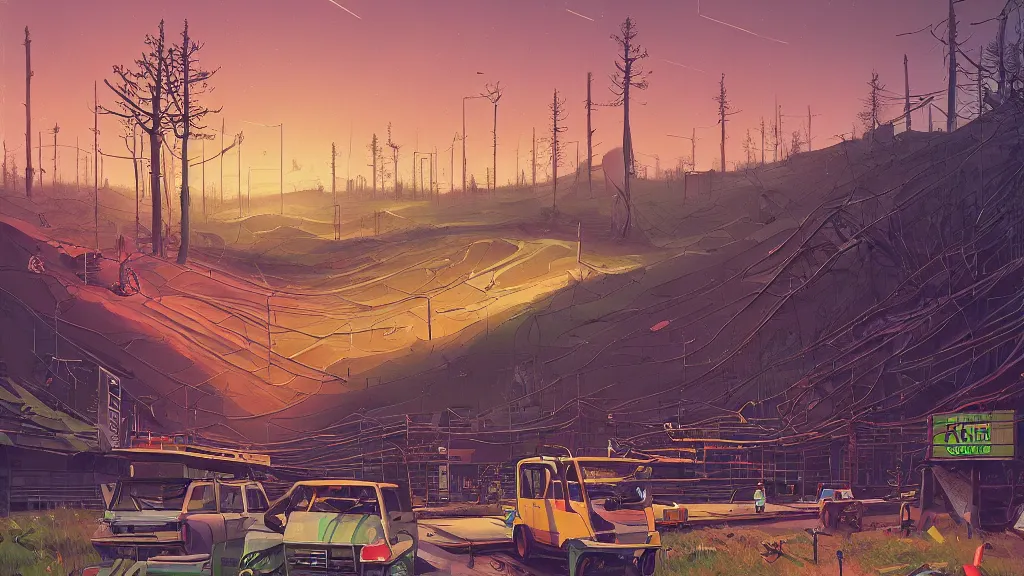 Prompt: painting by simon stalenhag and zaha hadid and dan mumford