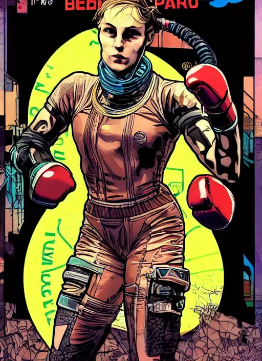 Prompt: cyberpunk olympic boxer. portrait by ashley wood and alphonse mucha and laurie greasley and josan gonzalez and james gurney. spliner cell, apex legends, rb 6 s, hl 2, d & d, cyberpunk 2 0 7 7. realistic face. character clothing. vivid color. dystopian setting.